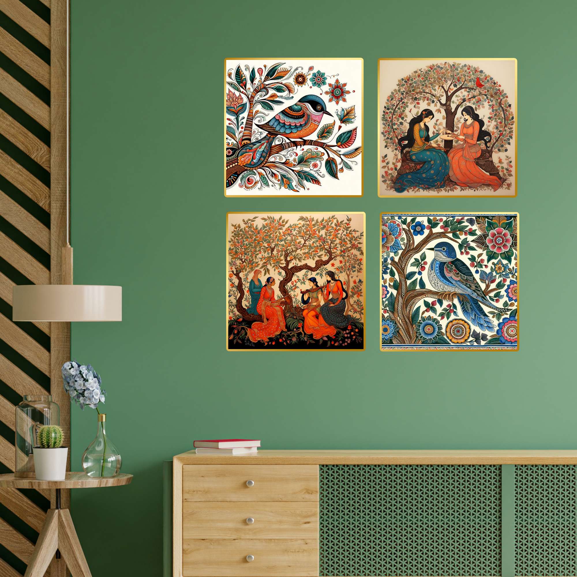 Set of Four Wall Paintings for Wall Dacoration Golden Framed Wall Paintings for Living Room & Bedroom Wall Art for Home Decoration & Office Wall Décor (13x10 inch CH-GD4-8) - Image 4