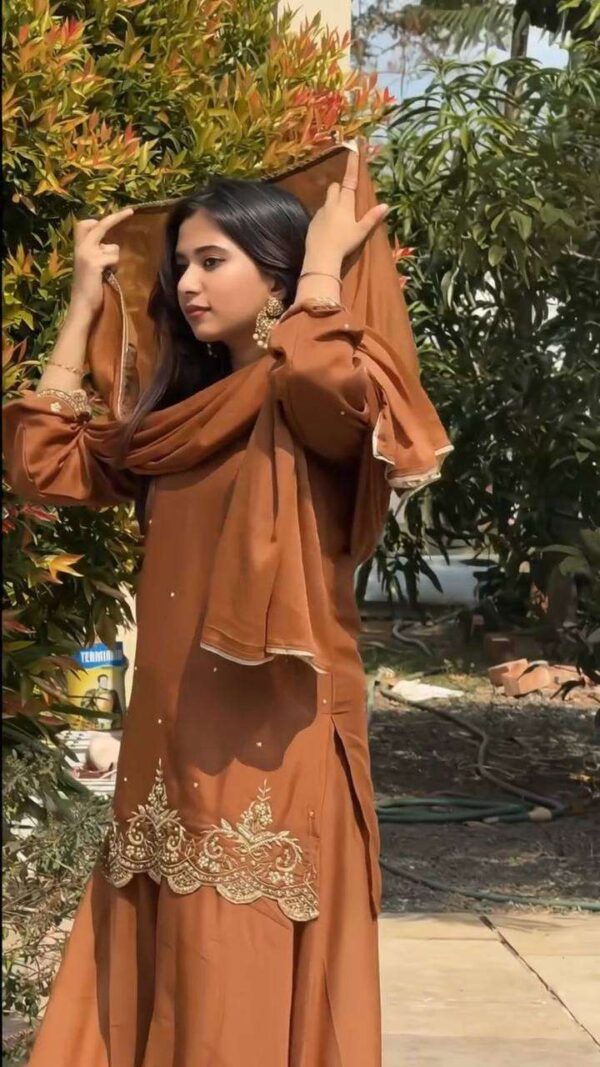 Women's Georgette Sequence Moti Work Straight Kurti With Salwar and Dupatta Set - Image 2