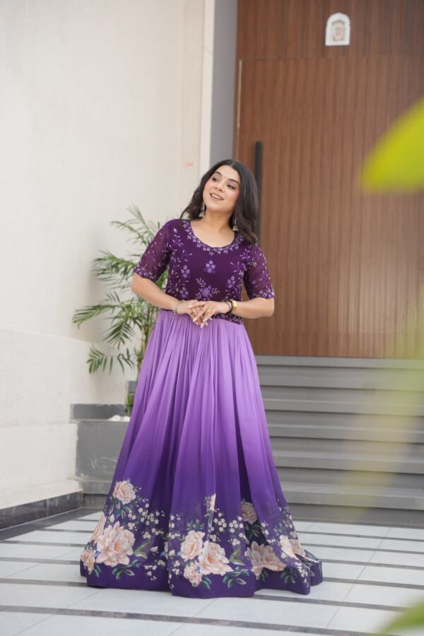 Women's Cotton Floral Printed Anarkali Gown Dress with Embellished Bodice – Party Wear - Image 8