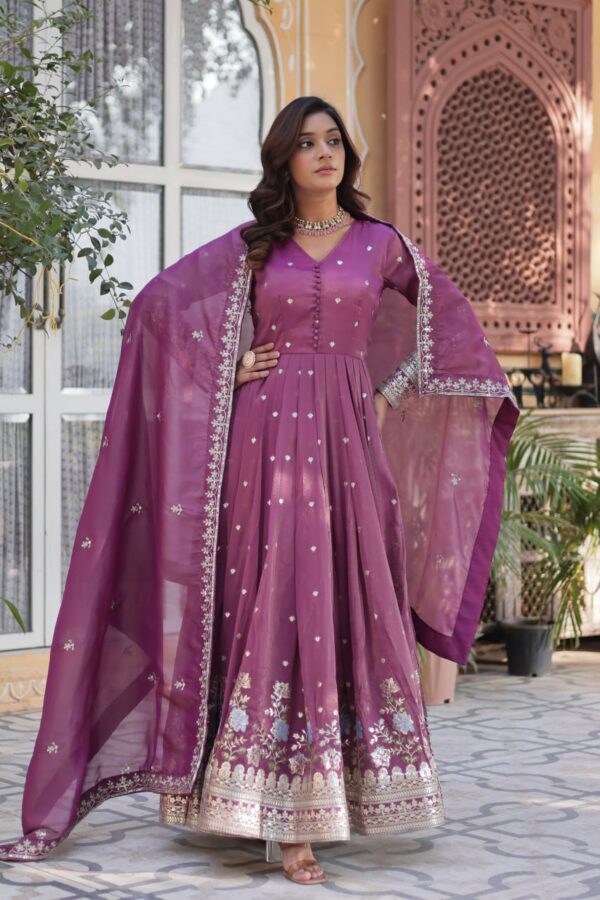 Women's Cotton Embroidered Anarkali Gown With Dupatta Set – Festive Wear - Image 4