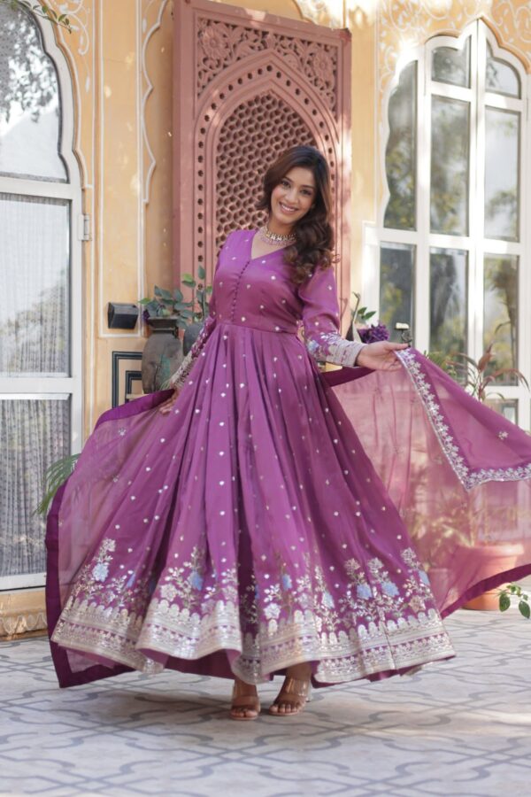 Women's Cotton Embroidered Anarkali Gown With Dupatta Set – Festive Wear - Image 7