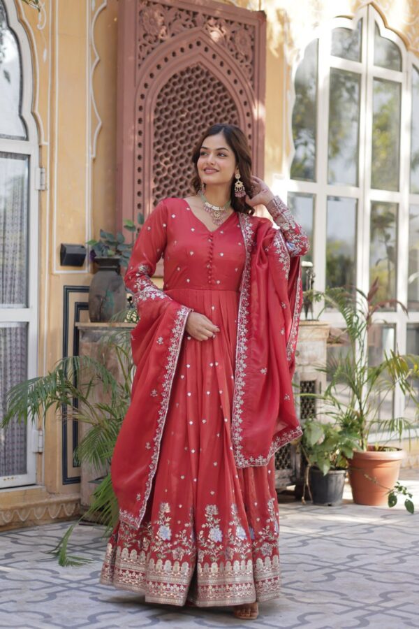Women's Cotton Embroidered Anarkali Gown With Dupatta Set – Festive Wear - Image 12